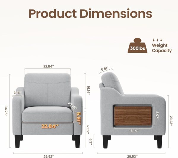 816WoZAOkIL._AC_SL1500_ Upholstered Armchair with Foldable Side Table