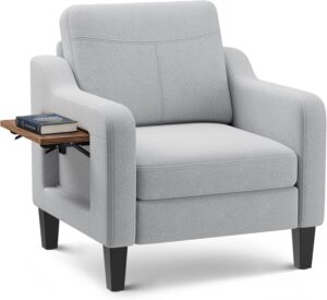upholstered reading chair with side table